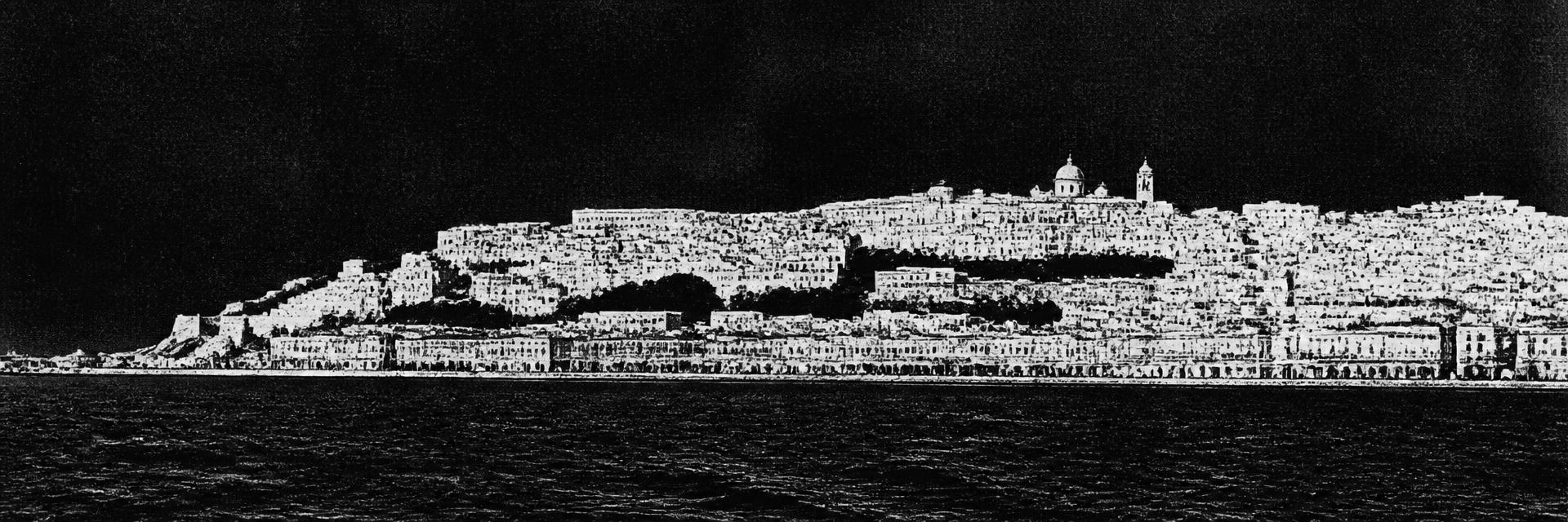 Alger la Blanche vue depuis la mer, noir et blanc